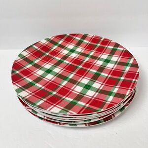Red Green White Plaid Melamine Dinner Plates Set of 6